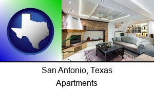 San Antonio, Texas - a living room in a luxury apartment