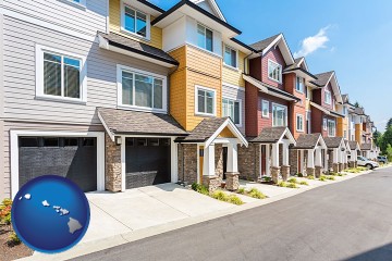 a row of townhouses with Hawaii map icon
