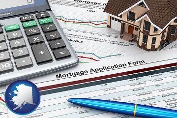 a mortgage application form with Alaska map icon