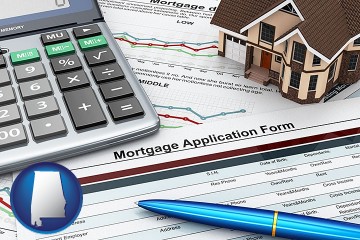 a mortgage application form with Alabama map icon