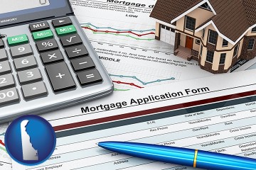 a mortgage application form with Delaware map icon