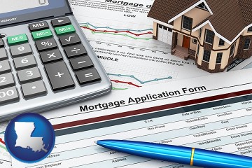 a mortgage application form with Louisiana map icon