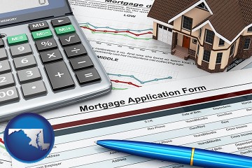 a mortgage application form with Maryland map icon