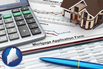 a mortgage application form with Maine map icon