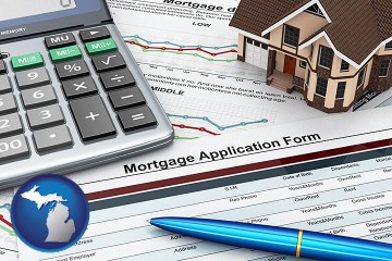 a mortgage application form with Michigan map icon
