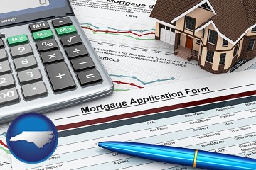 a mortgage application form with North Carolina map icon