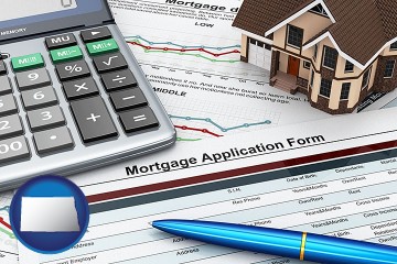 a mortgage application form with North Dakota map icon