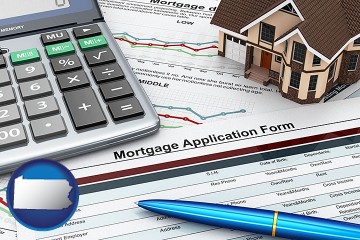 a mortgage application form with Pennsylvania map icon