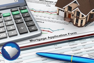 a mortgage application form with South Carolina map icon